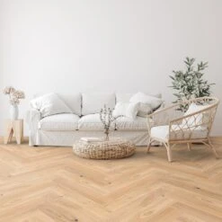Liberty Floors Bianco Oak - Manor Herringbone Parquet 14mm Engineered Real Wood Flooring (249871)