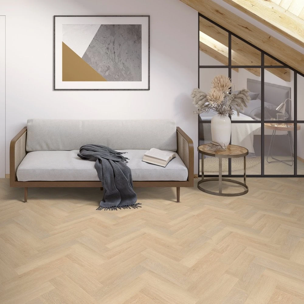 Liberty Floors Buttermilk Oak - Lifestyle SPC Herringbone 5.5mm Rigid Core Vinyl Flooring (305104) 4 Liberty Floors Buttermilk Oak - Lifestyle SPC Herringbone 5.5mm Rigid Core Vinyl Flooring (305104) - Image 2