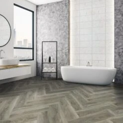 Liberty Floors Signature Grey - Lifestyle SPC Herringbone 5.5mm Rigid Core Vinyl Flooring (324720)